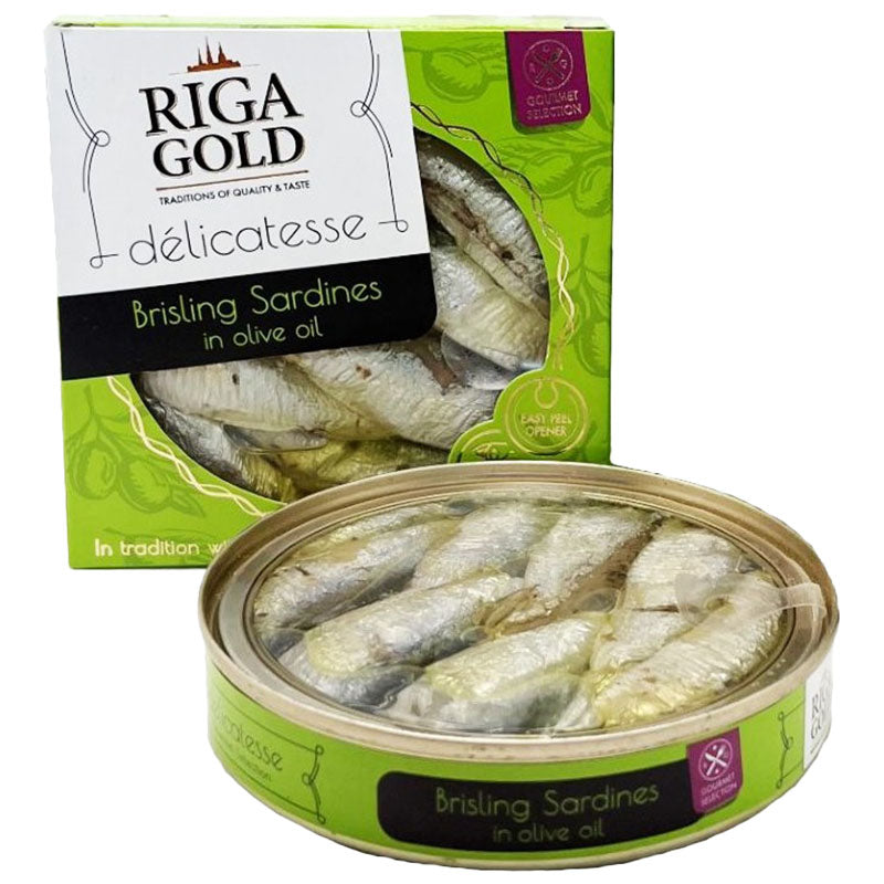 RIGA GOLD -Clear Top- Sardines Brisling in Olive Oil (Gourmet) 120g