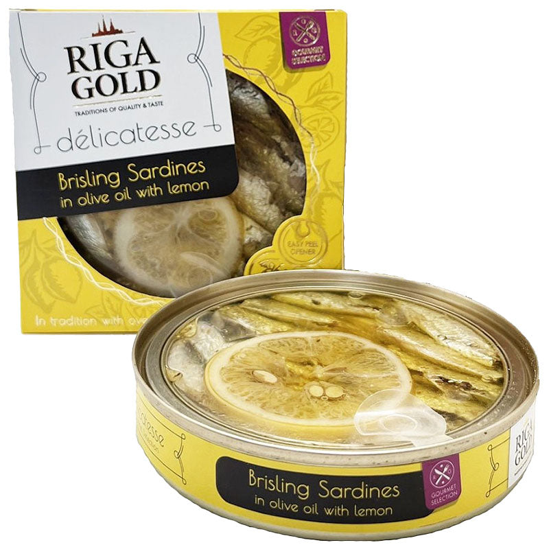 RIGA GOLD -Clear Top- Brisling Sardines in Olive Oil /w Lemon (Gourmet) 120g