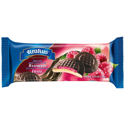 KRAKUS Raspberry Biscuits w/ Chocolate 135g/4.76oz