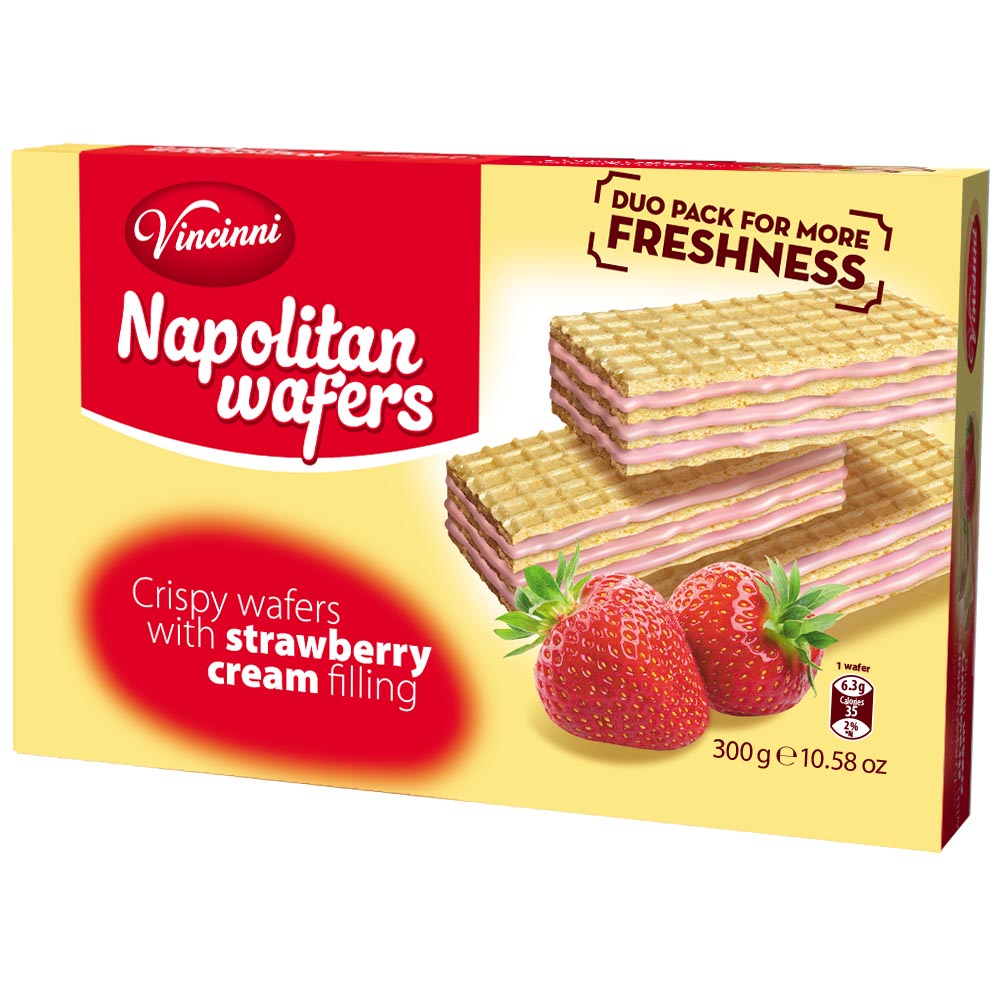 VINCINNI Napolitan Wafers - Strawberry 300g Box