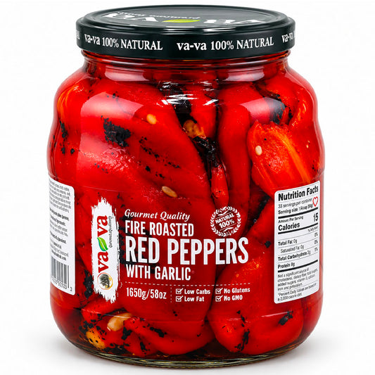 VA-VA Fire Roasted Red Peppers w/ Garlic 1650g/58oz