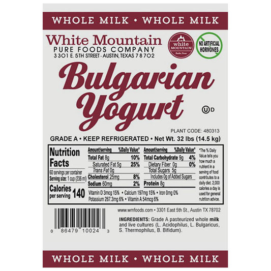 WHITE MOUNTAIN Yogurt BG Whole Milk Bulk 32LB