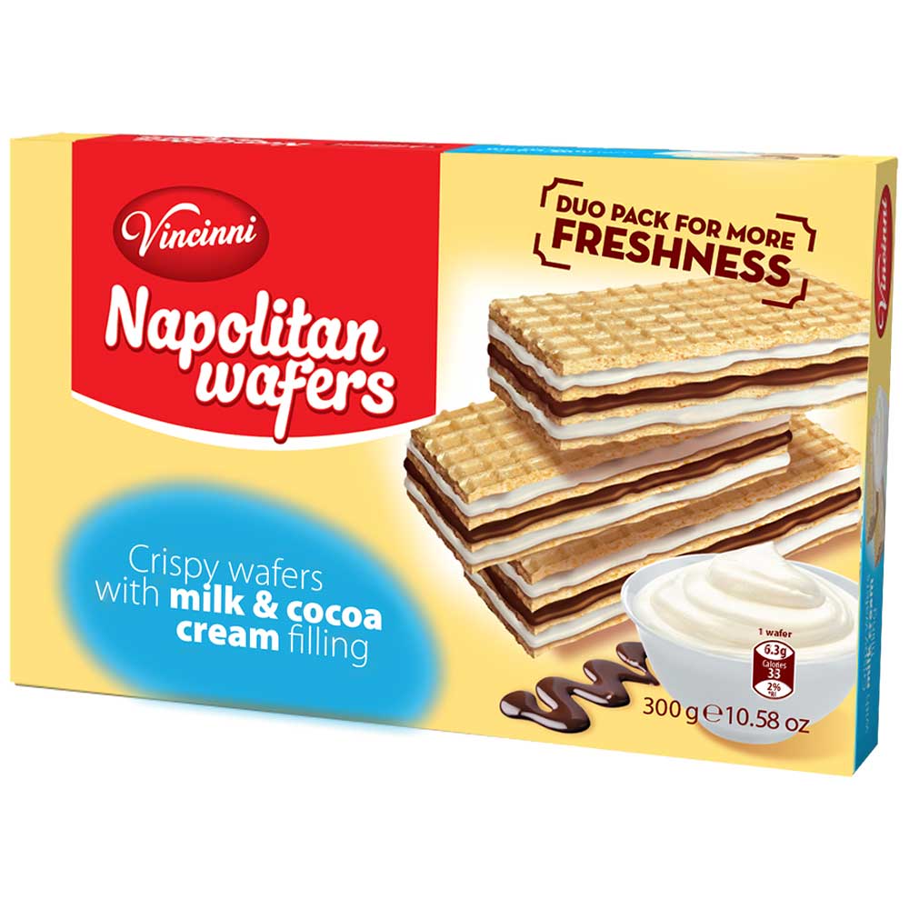 VINCINNI Napolitan Wafers - Milk & Cocoa 300g Box