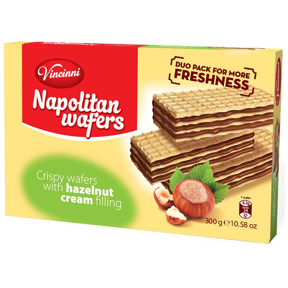 VINCINNI Napolitan Wafers - Hazelnut 300g Box